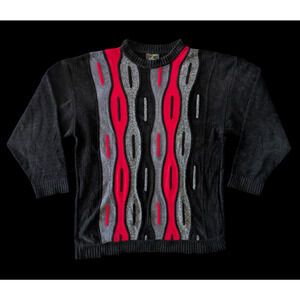 Bergati Sweater Coogi Style 3D Knit Chunky Textured Cosby Skater Red Black XL